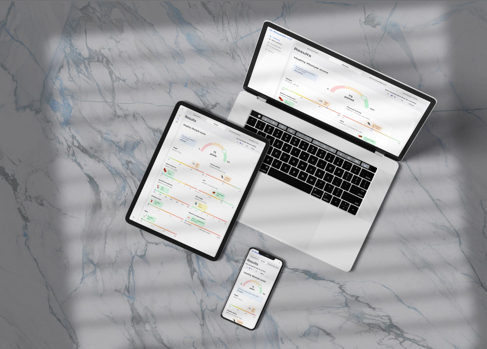 Prevention platform screens across laptop, tablet and phone